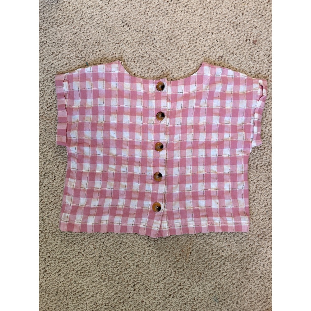 Entro Pink Gingham Cotton Boxy Top Small Cottagecore Coquette Pocket Blouse - Picture 4 of 7